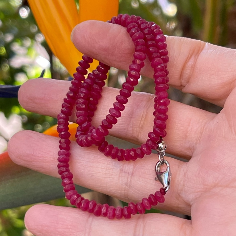 Faceted Red Ruby Bead & Solid Sterling Silver Nec… - image 7